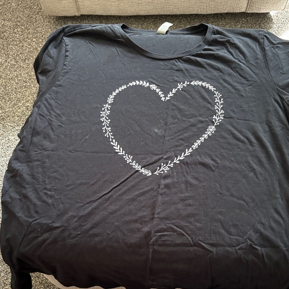 Chic Black Tee with White Heart Design